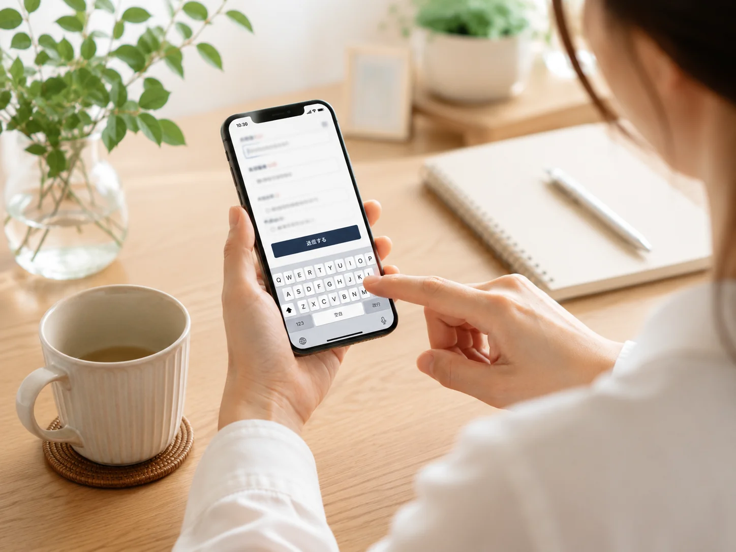 スマートフォンでフォームを入力している手元